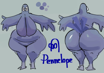 anthro big_breasts big_butt breasts butt female glistening glistening_butt grey_body huge_breasts huge_hips huge_thighs nipples non-mammal_breasts non-mammal_nipples nude overweight overweight_anthro overweight_female simple_background solo tail text thick_thighs wide_hips nwopi pennelope_(nwopi) avian bird columbid mammal pigeon digital_media_(artwork) hi_res model_sheet