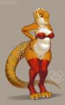 4_toes anthro bottomless bra breasts brown_eyes clothed clothing countershading feet female genitals legwear non-mammal_breasts pussy simple_background slightly_chubby solo thick_thighs thigh_highs tight_clothing toeless_legwear toes underwear kittydee allison_(slither) agamid bearded_dragon lizard reptile scalie 2019 digital_media_(artwork) hi_res