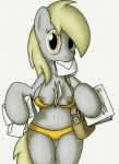 amber_eyes anthro anthrofied breasts camel_toe clothed clothing feathered_wings feathers female grey_body grey_feathers grey_nipples letter looking_at_viewer mail mailbag navel nipple_slip nipples panties skimpy solo tail underwear wings tg-0 friendship_is_magic hasbro my_little_pony mythology derpy_hooves_(mlp) equid equine mammal mythological_creature mythological_equine pegasus hi_res