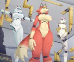 al_sensei908 animal_crossing anthro assembly audie_(animal_crossing) breasts canid canine canis creature_creation fang_(animal_crossing) female genitals group hi_res machine male mammal nintendo nipples penis production_line pussy robot tail trio whitney_(animal_crossing) wolf