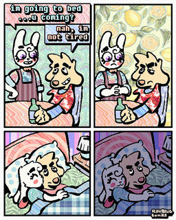 4_panel_comic aloha_shirt anthro beer_bottle bottle bow_tie cheek_spots clothing container cuddling dialogue duo ears_down eyes_closed floppy_ears fur half-closed_eyes humor kissing_cheek male narrowed_eyes overalls pattern_clothing pattern_shirt pattern_topwear pivoted_ears shirt speech_bubble t-shirt teeth text tooth_gap topwear white_body white_fur yellow_body yellow_fur rawdawgcomics bingus_(rawdawgcomics) stahli_(rawdawgcomics) bird_dog canid canine canis domestic_dog golden_retriever hunting_dog lagomorph leporid mammal rabbit retriever 4:5 comic english_text hi_res
