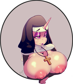 anthro big_breasts breasts christian_symbol clothed clothing cosplay costume cross cross_necklace eyeshadow female fur hair horn huge_breasts jewelry lipstick makeup necklace nipples nun religion religious_symbol simple_background smile solo wings dragk christianity friendship_is_magic hasbro my_little_pony mythology princess_celestia_(mlp) equid equine mammal mythological_creature mythological_equine winged_unicorn 2018 digital_drawing_(artwork) digital_media_(artwork) hi_res