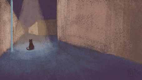 black_body black_fur black_tail feral fur liminal_spaces rear_view sitting solo spotlight_beam tail alemar5 the_backrooms domestic_cat felid feline felis mammal 2026