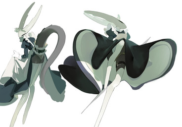 2_horns accessory ambiguous_gender anthro black_body butt clothed clothing dress furgonomics holding_clothing holding_dress holding_object hollow_eyes horn legwear long_legs long_tail low-angle_view maid_headdress maid_uniform presenting presenting_hindquarters raised_tail rear_view simple_background solo tail tail_accessory tall tapering_tail thigh_highs thigh_strap uniform upskirt white_background milktea25424633 hollow_knight_(franchise) team_cherry hollow_knight_(character) pure_vessel_(hollow_knight) arthropod scalie vessel_(species) 2026 chinese_description digital_drawing_(artwork) digital_media_(artwork) hi_res shaded