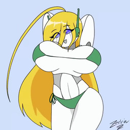 big_breasts blonde_hair blue_eyes bouncing_breasts bra breasts butt clothed clothing dancing electronics female hair hands_behind_head headphones machine narrowed_eyes not_furry one_eye_closed open_mouth panties partially_clothed shaking_butt shaking_hips simple_background smile smiling_at_viewer smirk smirking_at_viewer solo thick_thighs underwear white_body zedrin cave_story me!me!me! curly_brace humanoid robot 1:1 2025 animated no_sound short_playtime video