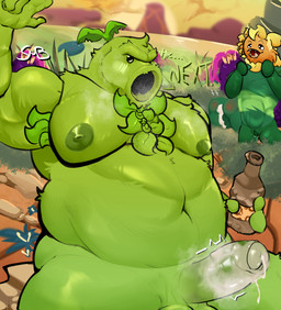 andromorph anthro bodily_fluids cum cum_drip cum_inside dripping genital_fluids genitals intersex male male/male overweight overweight_male penis plant throbbing throbbing_penis twitching vulva smbrick electronic_arts plants_vs._zombies popcap_games elemental_creature elemental_humanoid flora_fauna humanoid plant_humanoid primal_peashooter primal_sunflower hi_res