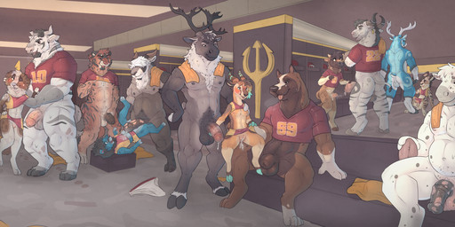 abs against_surface against_wall american_football andromorph animal_genitalia animal_penis anthro anthro_on_anthro antlers areola athlete athletic athletic_anthro athletic_female athletic_male balls big_balls big_muscles big_penis bisexual bodily_fluids bottomless bottomless_anthro bottomless_male bottomwear breasts cheerleader clothed clothed/nude clothing crop_top crossdressing crouching cum cum_in_vagina cum_inside cum_string digitigrade dominant equine_genitalia equine_penis erection female femboy flaccid football_player foreskin fur furniture genital_fluids genitals glans group group_sex hooves horn humanoid_genitalia humanoid_penis inside intersex jersey jock kneeling large_group larger_dom locker_room male male/female male/male mane mass_orgy medial_ring mirror muscular muscular_anthro muscular_male navel nipples nude on_lap on_one_knee orgy pecs penis precum reflection sex shirt sitting size_difference skirt sofa sport sportswear standing topwear towel towel_around_neck tuft vulva baileyx antelope bovid bovine canid canine canis caprine cattle deer domestic_dog equid equine felid goat horse lion lizard mammal pantherine reptile scalie 2025 absurd_res hi_res
