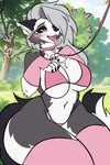 anthro big_breasts bikini bikini_thong bikini_top blush blush_lines breasts cheek_tuft claws clothing collar ears_back eyelashes facial_tuft female fluffy fluffy_tail forest forest_background fur fur_markings gloves good_girl hair handwear heart_eyes heart_symbol leash leashed_collar leggings legwear long_hair markings nature nature_background navel open_mouth pivoted_ears plant pose sitting sitting_on_ground solo swimwear tail teeth teeth_showing thick_thighs tongue tongue_out tree tuft two-piece_swimsuit wide_hips james_andromeda helluva_boss mythology loona_(helluva_boss) canid canid_demon canine demon hellhound mammal mythological_canine mythological_creature absurd_res digital_drawing_(artwork) digital_media_(artwork) digital_painting_(artwork) hi_res painting_(artwork) pinup