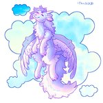 3_toes ambiguous_gender cloud eyes_closed feathered_wings feathers feet feral fluffy fluffy_tail fur hair happy horn markings pink_body pink_fur pink_markings purple_hair short_hair simple_background solo tail toes white_body white_feathers wings thunder4361 artfight2020 mythology oberyon dragon furred_dragon furred_scalie mythological_creature mythological_scalie scalie 1:1 hi_res pastel_theme male_(lore)