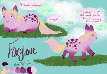 ambiguous_feral ambiguous_gender baby_talk blonde_hair cloud dialogue eyelashes feral fur gradient_hair gradient_tail grass green_eyes hair inner_ear_fluff looking_up markings offscreen_character open_mouth outside pink_body pink_fur pink_inner_ear_fluff plant purple_eyelashes purple_markings purple_spots side_view sky smile solo spots spotted_markings tail teeth text tuft walking yellow_tail young young_ambiguous young_feral lemoncurds fluffy_pony foxglove_(lemoncurds) fluffy_pony_(species) mammal 2021 character_name digital_media_(artwork) english_text hi_res