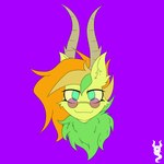 1:1 2021 2_horns anima_(strayedanima) blonde_hair blue_eyes colored digital_media_(artwork) ear_fur eyewear female feral fur green_body green_fur green_hair hair headshot_portrait hi_res horn jirtan long_hair looking_at_viewer mammal orange_hair outline portrait sassy simple_background smile smiling_at_viewer solo strayed_anima sunglasses watermark yellow_body