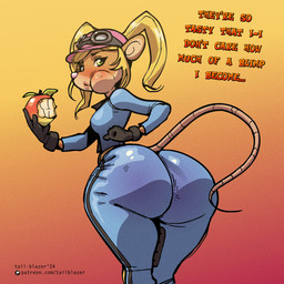 anthro big_butt blonde_hair blue_clothing breasts butt cheek_bulge clothing eyewear female food fruit goggles hair huge_butt huge_hips medium_breasts orange_background plant rear_view simple_background solo text thick_thighs wide_hips wumpa_fruit tail-blazer activision crash_bandicoot_(series) pasadena_o'possum american_opossum mammal marsupial virginia_opossum 1:1 2024 hi_res