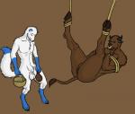 2_horns 2_toes 4_toes animal_genitalia anthro arms_tied balls basket bdsm biceps big_balls black_horn black_nose black_outline black_toe_claws blue_body blue_dipstick_arms blue_dipstick_ears blue_dipstick_legs blue_dipstick_tail blue_fur blue_markings bondage bound bovid_horn bovine_horn brown_background brown_balls brown_body brown_fur brown_hooves brown_nose brown_tail_tuft castration claws cloven_hooves cock_and_ball_torture comparing comparing_balls container curved_horn dewclaw_hooves digitigrade duo eunuch eyebrows eyes_closed facial_markings facial_piercing feet flaccid fluffy fluffy_tail fully_sheathed fur genital_mutilation genital_scar genital_torture genitals gold_nose_ring gold_piercing gore grimace head_markings holding_balls holding_basket holding_container holding_object hooves horn humanoid_hands inner_ear_fluff looking_at_another's_balls looking_at_another's_genitalia looking_at_own_balls looking_at_own_genitalia male markings monotone_background multicolored_body multicolored_ears multicolored_fur muscular mutilation nose_piercing nose_ring orchiectomy_scar outline paws penis piercing raised_eyebrows ring_piercing rope scar seam_(sewing) severed_genitalia severed_scrotum severed_testicle sheath simple_background smile snout snout_markings spread_legs spreading standing stitch_(sewing) tail tail_tuft tan_rope thin_tail toe_claws toes tuft two_tone_body two_tone_fur underhoof unguligrade white_balls white_body white_fur white_inner_ear white_inner_ear_fluff maskopatol bruce_(plaguedobsession) husher_(husher) bovid bovine canid canine cattle fox mammal 2013 digital_media_(artwork) full-length_portrait portrait