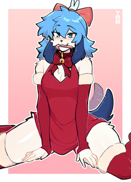 anthro biped blush breasts clothed clothed_anthro clothed_female clothing female fingers front_view fur hair looking_at_viewer smile solo tail teeth thericegoat canid canine canis domestic_dog mammal absurd_res hi_res