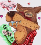 bodily_fluids colour_pencil drooling duo heart_symbol licking licking_lips marker saliva scarf solo_focus swallowing tongue vore burgundy_wolf burgundy_wolf_(character) canid canine canis mammal wolf hi_res traditional_media_(artwork) nonbinary_(lore)