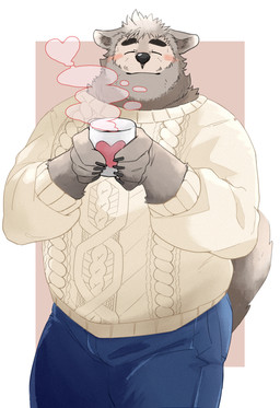 anthro blush bottomwear clothing eyes_closed humanoid_hands kemono male overweight overweight_anthro overweight_male pants simple_background solo launcher_r canid canine mammal 2015