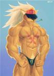 abs anthro biceps big_muscles briefs clothing hair male muscular muscular_anthro muscular_male navel nipples pecs pubes simple_background smile solo standing underwear bada-butterfly bandai_namco digimon bancholeomon digimon_(species) felid mammal digital_media_(artwork) hi_res