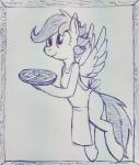 anthro anthrofied apron clothed clothing female food hair pizza simple_background smile solo white_background wings tg-0 friendship_is_magic hasbro my_little_pony mythology scootaloo_(mlp) equid equine mammal mythological_creature mythological_equine pegasus 2017 hi_res monochrome sketch unavailable_at_source