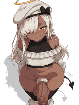 balls bare_shoulders bedroom_eyes big_balls big_penis biped black_bow black_clothing black_legwear black_tail black_topwear blush blush_lines blushing_at_viewer bottomless bottomless_humanoid bottomless_male bow_(feature) brown_body brown_skin closed_smile clothed clothed_humanoid clothed_male clothing dark_body dark_skin erection exposure_variation eyebrow_through_hair eyebrows eyelashes femboy foreskin front_view genitals glistening glistening_legs glistening_thighs hair hair_over_eye halo hat headgear headwear high-angle_view huge_penis humanoid_genitalia humanoid_penis hung_femboy iris legwear long_hair looking_at_viewer looking_up looking_up_at_viewer male male_humanoid monotone_body monotone_hair monotone_skin mouth_closed narrowed_eyes navel not_furry one_eye_obstructed penis pubes pupils retracted_foreskin seductive shadow simple_background smile smiling_at_viewer solo spade_tail standing tail text thick_thighs topwear translucent translucent_hair vein veiny_penis white_background white_clothing white_eyebrows white_hair white_hat white_headwear white_legwear white_pubes white_sclera white_topwear wide_hipped_humanoid wide_hipped_male wide_hips yellow_eyes yellow_halo argonchann humanoid tailed_humanoid 2026 3:4 artist_name dated hi_res portrait shaded three-quarter_portrait