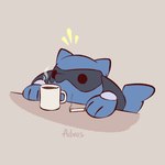 3_fingers ambiguous_gender anthro beverage black_eyes blue_body blue_fur blue_tail cigarette coffee coffee_mug fingers front_view fur simple_background solo steam tail advos nintendo pokemon generation_4_pokemon pokemon_(species) riolu 1:1 2024