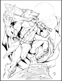 4_fingers anthro black_border border fingers fur male solo standing chaos-draco 2015 monochrome traditional_media_(artwork)
