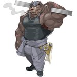 anthro biped brown_body brown_fur bulge cigarette clothed clothing fingers fur kemono male muscular muscular_anthro muscular_male scar smoking smoking_cigarette solo chan_kiti_chan bear mammal 1:1 2024 absurd_res hi_res