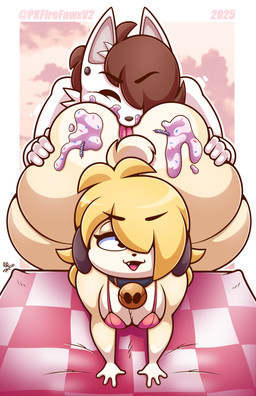 4_fingers anal anthro bedroom_eyes bent_over big_butt bikini bikini_top birthday birthday_candle blonde_hair border bottomless bottomless_anthro bottomless_male brown_hair butt clothed clothing collar curvy_figure cute_fangs duo eyebrows fangs femboy fingers floppy_ears frosting fur furniture hair hair_over_eye hand_on_butt hands_on_table huge_butt huge_hips huge_thighs licking looking_pleasured male male/male male_rimmed male_rimming male_rimming_male moobs narrowed_eyes one_eye_obstructed open_mouth oral picnic picnic_table pink_bikini_top rimming seductive sex short_hair shortstack shortstack_male sky swimwear table tablecloth tail teeth text thick_thighs tongue tongue_out two-piece_swimsuit voluptuous voluptuous_anthro voluptuous_male white_body white_border white_fur wide_hips yellow_body yellow_fur pkfirefawx connor_(cks_nsfw) niko_(pkfirefawx) canid canine canis domestic_dog mammal wolf 2025 absurd_res artist_name colored digital_drawing_(artwork) digital_media_(artwork) hi_res