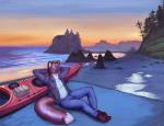 2018 absurd_res beach bottomwear brown_body brown_fur clothed clothing cloud denim denim_bottomwear denim_clothing detailed_background di19826 digital_media_(artwork) feet fluffy fluffy_tail fully_clothed fur gulonine hair hi_res jacket jeans kayak landscape leaning leaning_backward looking_up male mammal marten mustelid musteline outside pants plant plantigrade sand sea seaside shirt sitting sky smile solo sunset tail topwear tree vehicle water watercraft