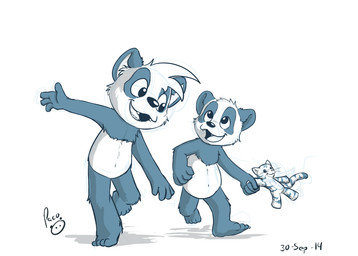 anthro duo featureless_crotch front_view happy holding_object holding_plushie logo male navel nude open_mouth open_smile plushie simple_background smile young young_anthro young_male pandapaco nemorio parinton bear giant_panda mammal 2014 artist_logo dated hi_res monochrome signature