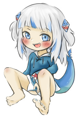 5_toes accessory barefoot bite_mark bite_taken blue_highlights blush breasts clothed clothing fangs feet female fin hair hair_accessory hairpin highlights_(coloring) hoodie humanoid_feet looking_at_viewer multicolored_hair notched_fin notched_tail pigtails plantigrade shark_tail short_pigtails simple_background sitting small_breasts smile solo teeth toes topwear white_hair young young_female young_humanoid doneru hololive hololive_en vtuber gawr_gura animal_humanoid aquatic aquatic_humanoid fish fish_humanoid humanoid shark_humanoid hi_res adult_(lore)