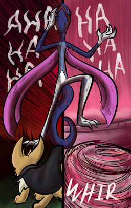 2_panel_comic 4_fingers ambiguous_gender anthro biped black_cape black_clothing brown_body brown_fur cape clothing duo feral fingers fur hair laugh motion_lines neck_tuft open_mouth open_smile paws pose quadruped smile sound_effects standing text tuft water wet white_text zincxiron nintendo pokemon pokemon_mystery_dungeon spike_chunsoft virmir_(character) eevee generation_1_pokemon generation_8_pokemon inteleon pokemon_(species) shiny_pokemon 2025 absurd_res comic english_text hi_res male_(lore)