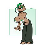 areola big_breasts bikini bottomwear breast_implants breasts clothing female green_hair hair huge_breasts leaning leaning_forward nipple_outline pants pouting presenting presenting_breasts solo swimwear two-piece_swimsuit aarqon nintendo splatoon inkling_girl humanoid 1:1 absurd_res hi_res