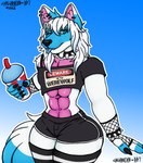 alternative_fashion anthro clothing femboy legwear male muscular_femboy punk solo thigh_highs wide_hips galvanian icee mythology canid canine canis mammal mythological_canine mythological_creature werecanid werecanine werecreature werewolf wolf hi_res