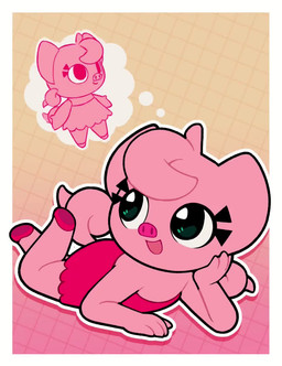anthro cartoon_eyes clothing dress female footwear head_tuft imagination lying on_front pigtails pink_clothing pink_dress pink_footwear pink_nose pink_shoes plushie shoes solo spinning toony tuft gaturo mina_(gaturo) domestic_pig mammal suid suine sus_(pig) animated no_sound short_playtime video