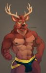 abs anthro antlers black_nose brown_body brown_fur bulge clothing fur horn jockstrap male muscular muscular_anthro muscular_male nipples pecs simple_background solo standing underwear caronte dante_(caronte) deer mammal artist_name digital_media_(artwork) hi_res