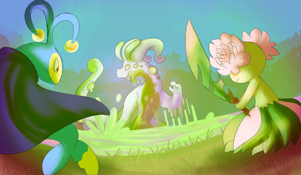 ambiguous_gender battle blue_body cape clothing esca facial_markings fin flower_(anatomy) grass green_body green_eyes group head_markings illicium leaf_clothing markings mask_(marking) melee_weapon orange_eyes outside pink_body plant pseudo_clothing slime sword tail tail_fin trio weapon yellow_body yellow_markings 1apple-fox1 nintendo pokemon tales_of_tabira chandra_(tales_of_tabira) gilgamarsh_(tales_of_tabira) gnarl_(raindare) aquatic bellossom elemental_creature elemental_humanoid fish flora_fauna generation_2_pokemon generation_6_pokemon goodra humanoid lanturn plant_humanoid pokemon_(species) 2017 hi_res female_(lore) male_(lore)