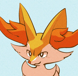 3_fingers abstract_background ambiguous_anthro ambiguous_gender anthro arm_tuft biped black_eyes blue_background blush blush_lines cheek_tuft chest_tuft eyelashes facial_tuft fingers fur inner_ear_fluff multicolored_body multicolored_fur neck_tuft nude_ambiguous nude_anthro orange_body orange_fur orange_inner_ear_fluff pointy_ears prick_ears shoulder_tuft simple_background snout solo tapering_snout tuft wavy_mouth white_body white_fur white_hands white_sclera yellow_body yellow_ears yellow_fur momensarada nintendo pokemon braixen canid generation_6_pokemon mammal pokemon_(species) 2023 colored digital_drawing_(artwork) digital_media_(artwork) headshot_portrait hi_res japanese_description portrait
