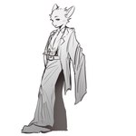 anthro belt black_tie_(suit) clothed clothing dress_shirt elegant kemono male oversized_clothing oversized_topwear shirt simple_background solo suit topwear white_background min_furry canid canine mammal 1:1 hi_res monochrome