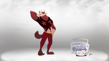 accident accidental_exposure anthro bangs barefoot big_muscles black_clothing black_nose black_shirt black_topwear blinking bottomwear brown_body brown_fur brown_tail carrot claws clothed clothing clothing_pull covering covering_crotch covering_self dancing digitigrade duo eating electronics eyebrows fangs feet food fur grey_background hair jockstrap male midriff muscular muscular_anthro muscular_male music music_player narrowed_eyes navel onomatopoeia open_mouth pants pecs plant playing_music radio red_bottomwear red_clothing red_pants red_shirt red_topwear sabertooth_(anatomy) shadow shirt shirt_pull shirt_pulled_down simple_background singing sitting smile sound_effects standing tail tan_body tan_fur tan_inner_ear teeth text tongue toony topwear topwear_pull tuft underwear vegetable waistband wardrobe_malfunction white_background white_clothing white_jockstrap white_underwear yellow_eyes piti_yindee sound_warning kpop_demon_hunters hank_howell_(piti_yindee) canid canine canis lagomorph leporid mammal rabbit wolf 16:9 2025 2d_animation 4k absurd_res animated english_audio english_text frame_by_frame hi_res short_playtime signature sound video widescreen