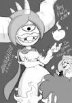 1_eye accessory breasts buckteeth cape clothing dialogue eyelashes fangs featureless_crotch female fingerless_gloves fire gloves group hair handwear headband heart_symbol horn lips male not_furry on_model smile spikes teeth text garabatoz disney gravity_falls dipper_pines pyronica wendy_corduroy demon human mammal 2015 english_text greyscale monochrome