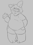 ahoge anthro bottomwear cargo_shorts clothing gesture hair layered_clothing male overweight overweight_male pawpads shorts slightly_chubby slightly_chubby_male solo thick_thighs waving waving_at_viewer waving_hand whiskers wide_hips parabolafox joshie_(calahootheyeen) hare lagomorph leporid mammal rabbit hi_res monochrome sketch