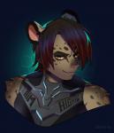 armor hair male piercing solo rekuuhh athiesh felid jaguar mammal pantherine bust_portrait portrait