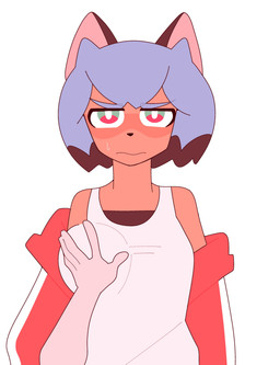 anthro anthro_pov blue_hair bodily_fluids breast_grab breast_squish breasts clothed clothing duo facial_markings female female/female female_pov first_person_view front_view frown grope hair hand_on_breast head_markings jacket judging looking_at_viewer markings mask_(marking) medium_breasts narrowed_eyes off_shoulder orange_body pov_hands shirt simple_background solo_focus squish stare sweat sweatdrop tank_top topwear undershirt unimpressed white_background oddity27 brand_new_animal studio_trigger michiru_kagemori nazuna_hiwatashi canid canine mammal raccoon_dog tanuki 2025 absurd_res digital_media_(artwork) hi_res
