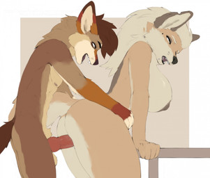 animal_genitalia animal_penis anthro anthro_on_anthro anthro_penetrated anthro_penetrating anthro_penetrating_anthro areola balls big_breasts breasts brown_body butt canine_genitalia canine_penis duo erection female female_penetrated from_behind_position fur furniture genitals hair half-closed_eyes knot male male/female male_penetrating male_penetrating_female narrowed_eyes nipples nude open_mouth penetration penile penile_penetration penis penis_in_vagina sex simple_background standing standing_sex table tail teeth vaginal vaginal_penetration vulva ququqee399e renata_(ququqee399e) canid canine canis coyote mammal wolf digital_media_(artwork) hi_res