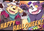 anthro biped black_nose clothed clothing costume duo halloween_costume holidays kemono male one_eye_closed overweight overweight_male scarf text tongue tongue_out white_body wink nazebesu_hobby halloween lifewonders tokyo_afterschool_summoners alp_(tas) cu_sith_(tas) bear canid canine canis domestic_dog giant_panda mammal 2023 absurd_res english_text hi_res