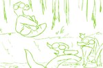 anthro bathing clothing detailed_background female forest group jumping male partially_submerged plant pond swamp swimwear tongue tree trio water the_weaver monstro_village beau_(the_weaver) caimon poli crocodilian reptile scalie 3:2 digital_drawing_(artwork) digital_media_(artwork) green_and_white monochrome sketch brother_(lore) brother_and_sister_(lore) sibling_(lore) sister_(lore)