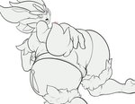 all_fours anthro anus_outline big_butt biped butt female female_anthro holding_butt huge_butt looking_back simple_background solo white_background noblood nintendo pokemon cinderace generation_8_pokemon pokemon_(species) hi_res