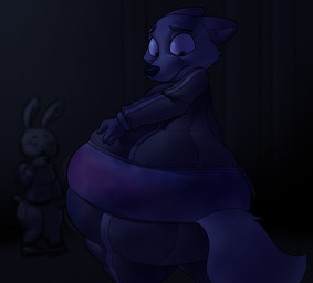 anthro belly belly_expansion big_belly big_butt black_eyebrows black_eyes black_inner_ear blue_body blue_bottomwear blue_clothing blue_ears blue_eyebrows blue_eyes blue_inner_ear blue_nose blue_pants blue_sclera blue_shirt blue_tail blue_topwear blue_tracksuit blueberry_inflation body_inflation bottomwear butt butt_expansion clothing duo expansion eyebrows female grey_body grey_ears grey_tail huge_belly hyper hyper_belly inflation looking_at_butt looking_at_own_butt looking_back looking_back_at_self male motion_lines pants rear_view scut_tail shirt short_tail spherical_inflation swelling tail thick_thighs tight_clothing topwear tracksuit chipchell charlie_and_the_chocolate_factory disney zootopia judy_hopps nick_wilde canid canine fox lagomorph leporid mammal rabbit 2022 colored digital_media_(artwork) hi_res shaded