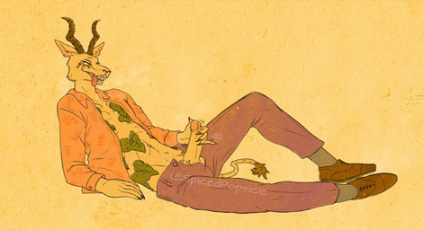 anthro bottomwear clothed clothing erection footwear genitals holding_penis horn humanoid_genitalia humanoid_penis looking_at_viewer male masturbation open_bottomwear open_clothing open_pants open_shirt open_topwear pants partially_clothed penile penile_masturbation penis reclining shirt shoes solo tongue tongue_out topwear spicedpopsicle beastars melon_(beastars) antelope bovid felid gazelle hybrid leopard mammal pantherine 2021