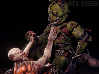 anthro bald duo gesture hand_gesture machine male male/male viperkisser dead_by_daylight five_nights_at_freddy's five_nights_at_freddy's_3 scottgames springtrap_(fnaf) the_blight_(dbd) animatronic human lagomorph leporid mammal rabbit robot robot_anthro 3d_(artwork) 4:3 digital_media_(artwork) hi_res watermark